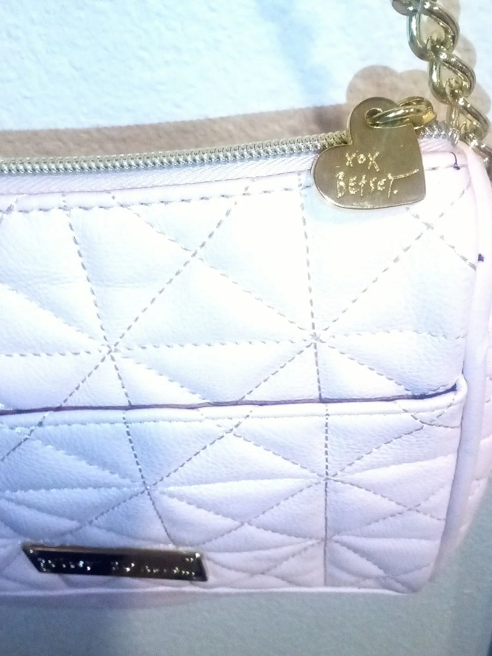 Betsey Johnson Pink Quilted Crossbody Bag With Gold Hearts Details